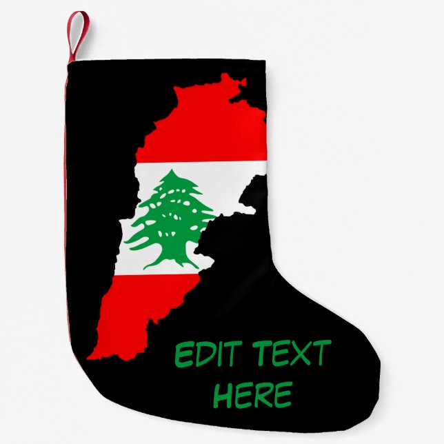 Meia De Natal Pequena Mapa do Líbano com Bandeira (Frente)