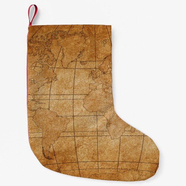 Meia De Natal Pequena mapa do mundo (Frente)