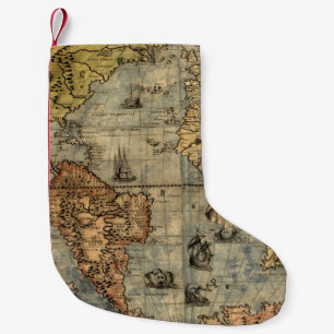 Meia De Natal Pequena Mapa Mundial Atlas Vintage Continentes Históricos