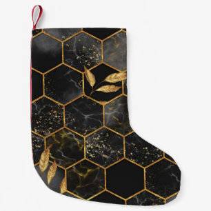 Meia De Natal Pequena Marble Hexagon, Ouro Deixa Textura.