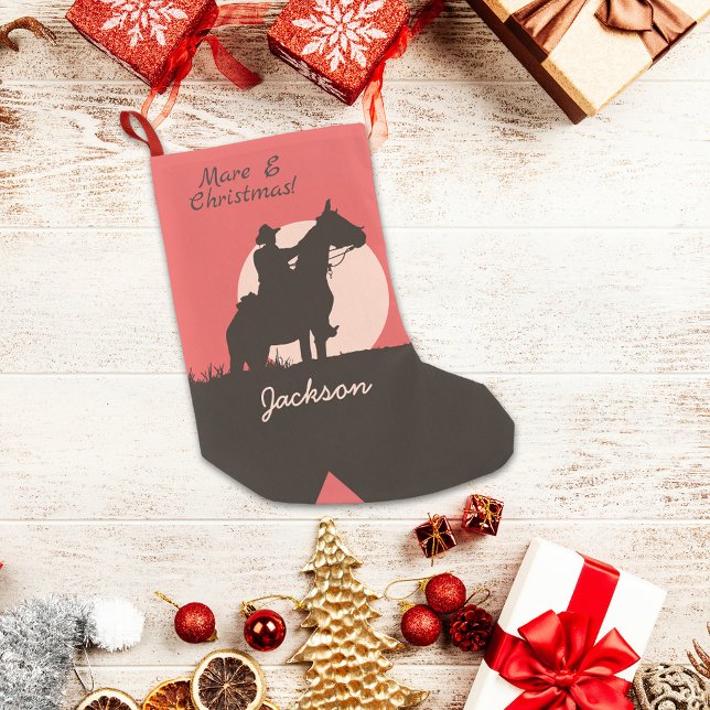 Meia De Natal Pequena Mare E Christmas Cowboy Silhouette Boot (Criador carregado)