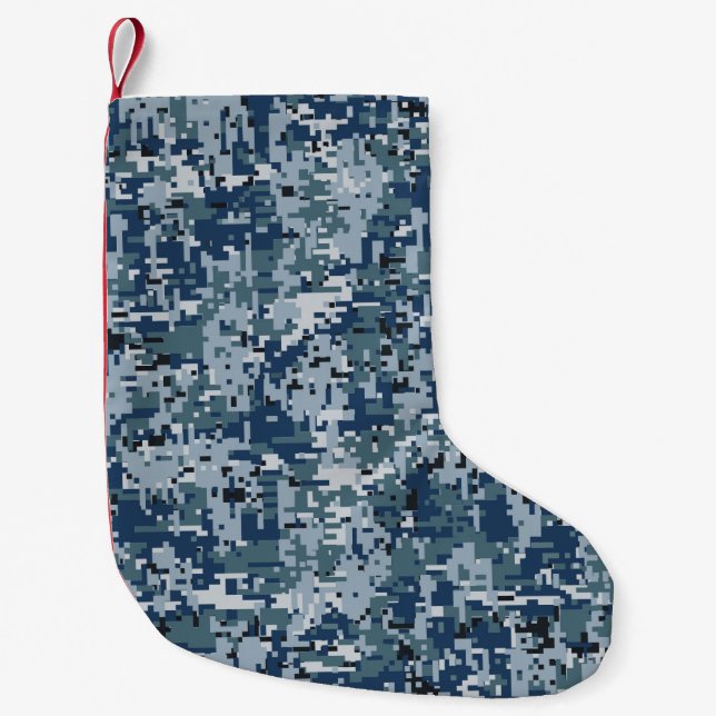 Meia De Natal Pequena Marinho Digital Camo Camouflage Decor (Frente)