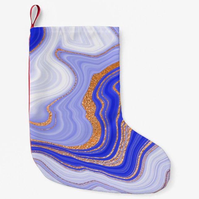 Meia De Natal Pequena Mármore azul com textura dourada (Frente)