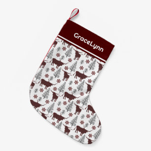 Meia De Natal Pequena Maroon Buffalo Xadrez Longhorn Pattern