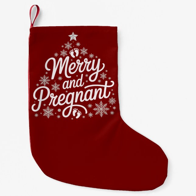 Meia De Natal Pequena Maternidade Alegre e Grávida Pegadas Gravidez  (Frente)