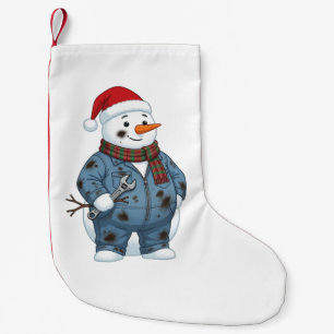 Meia De Natal Pequena Mecânico de Boneco de Neve Natal 2026 Feriado Azul