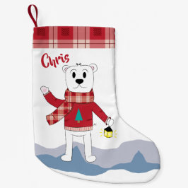 Meia De Natal Pequena Meia com beira da xadrez do falso e o urso polar