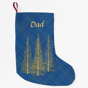 Meia De Natal Pequena Meia Dourado do Natal das árvores da xadrez azul