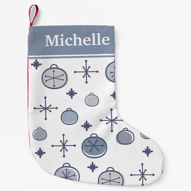 Meia De Natal Pequena Meio século Moderno Retron Christmas Art Silver (Frente)