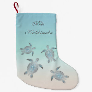 Meia De Natal Pequena Mele Kalikimaka Tartarugas Marinhas Prateadas Ha