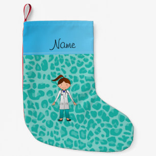 Meia De Natal Pequena Menina de nome personalizada, doutor, leopardo ver