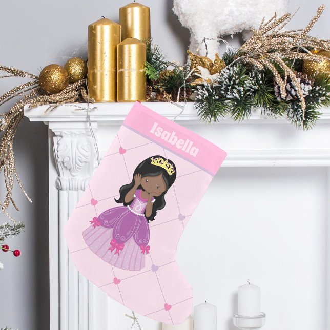 Meia De Natal Pequena Menina Rosa, Princesa Africana, Gira-branca (Criador carregado)
