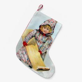 Meia De Natal Pequena Menina Sledding do inverno do vintage