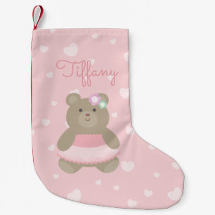 Meia De Natal Pequena Meninos De Cubo-Urso Rosa-Rosa-Rosa-Rosa-Ballerina