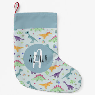 Meia De Natal Pequena Meninos Padrões de Dinossauro Azul e Bonito