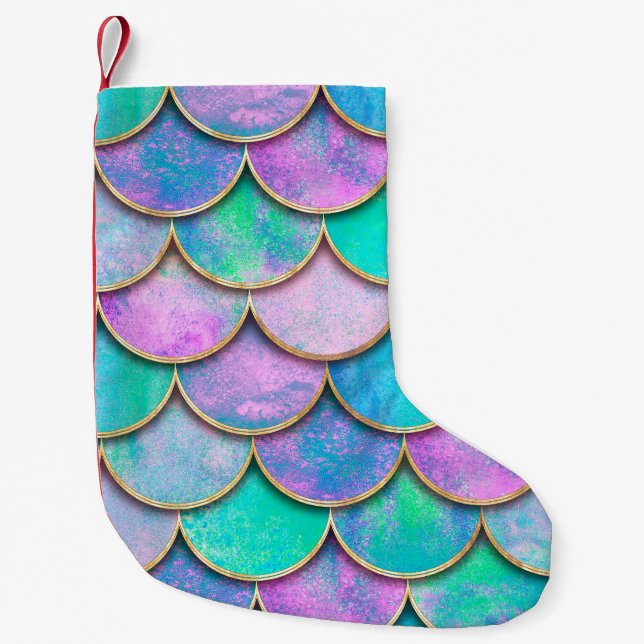 Meia De Natal Pequena Mermaid fish scale wave japanese seamless pattern. (Frente)