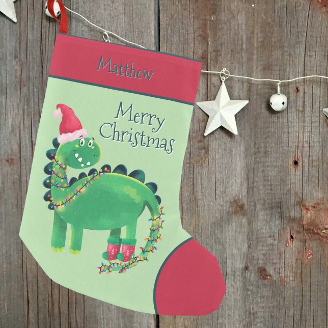 Meia De Natal Pequena Merry Christmas Dinosaur Name (Criador carregado)