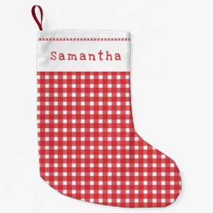 Meia De Natal Pequena Merry Christmas Natal Personalizado em Xadrez Verm