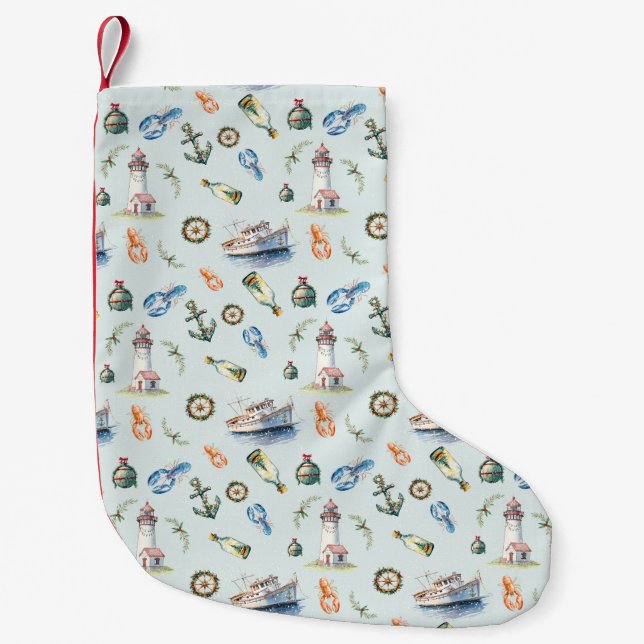Meia De Natal Pequena Merry Coastal Christmas Stocking (Frente)