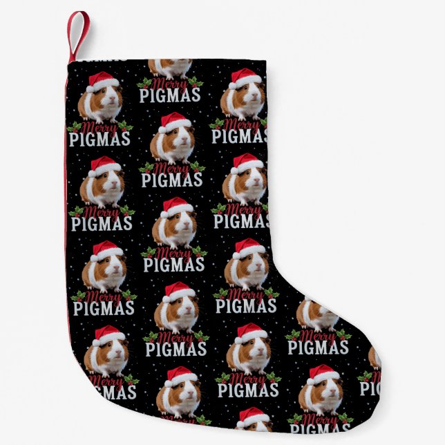 Meia De Natal Pequena Merry Pigmas Funny Guinea Pig Christmas Santa Xmas (Frente)