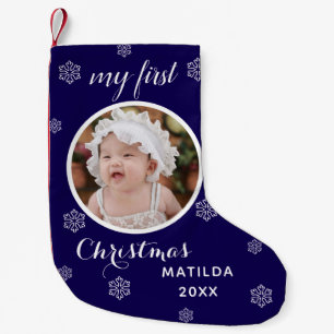Meia De Natal Pequena Meu Primeiro Nome e Foto de Bebê Personalizada e F