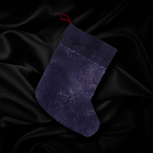 Meia De Natal Pequena Midnight Indigo Romance   Satinge Damask