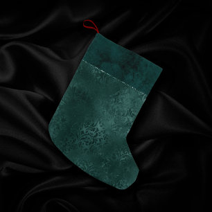 Meia De Natal Pequena Midnight Teal Romance Dark Satinge Damask