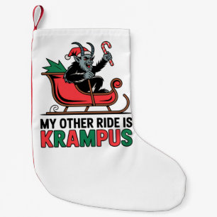 Meia De Natal Pequena Minha Outra Carona É O Krampus Dirigindo Trenó