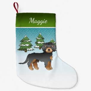 Meia De Natal Pequena Mini Goldendoodle Preto E Tano - Floresta De Inver
