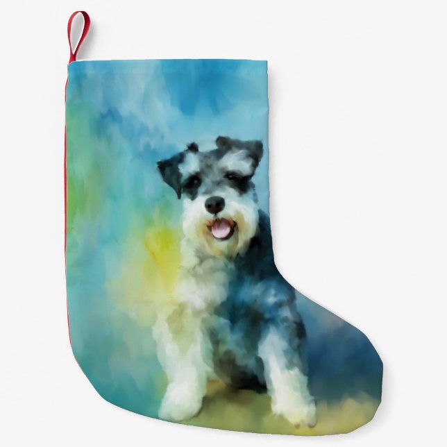 Meia De Natal Pequena Miniatura Schnauzer Cão Cachorro - Pintura de Cura (Frente)