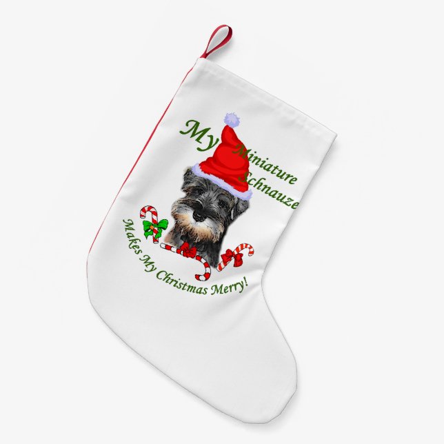Meia De Natal Pequena Miniatura Schnauzer Natal (Frente (Pendurada))