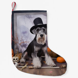 Meia De Natal Pequena Miniature Schnauzer Abóboras Halloween Assustador
