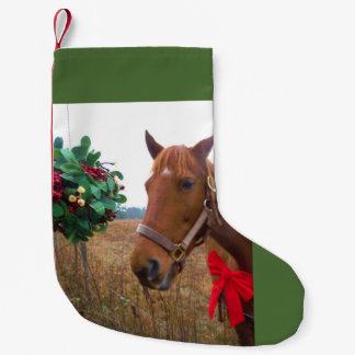 Meia De Natal Pequena Mistura e arco vermelho de cavalo castanho