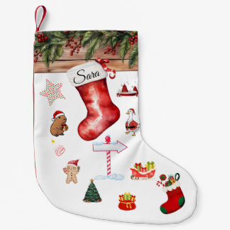 Meia De Natal Pequena Modern Personalized Christmas Stocking Red & White