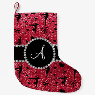 Meia De Natal Pequena Monograma crimson vermelho glitter corações
