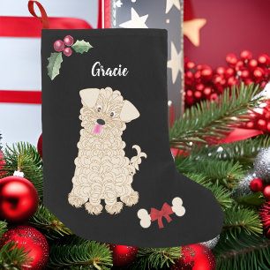 Meia De Natal Pequena Monograma de Cachorro Maltipoo Menino