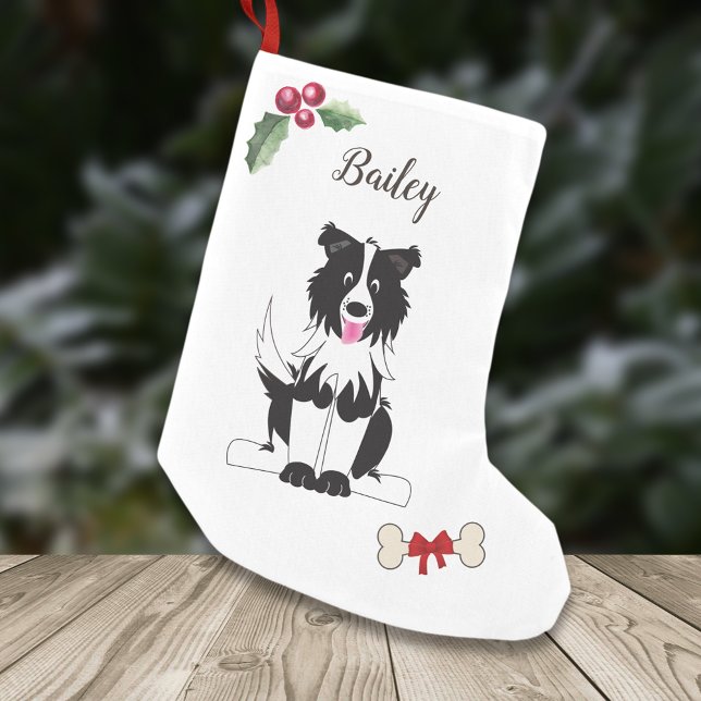 Meia De Natal Pequena Monograma de Cães Collie de Borda Cura (Criador carregado)