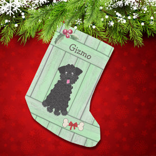 Meia De Natal Pequena Monograma de Cerca Verde de Poodle em Pé Preto-Cin