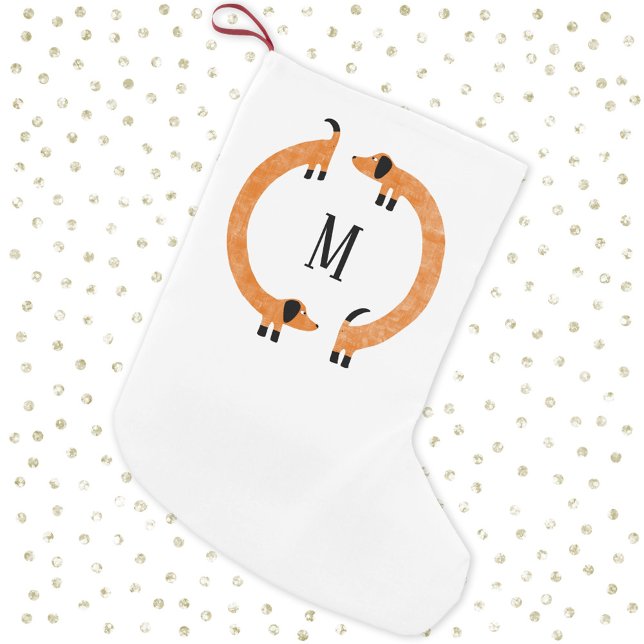 Meia De Natal Pequena Monograma de Enchimento de Enchimento Engraçado (Fun Dachshund Wiener Sausage Dog monogram initial personalized Christmas stocking)