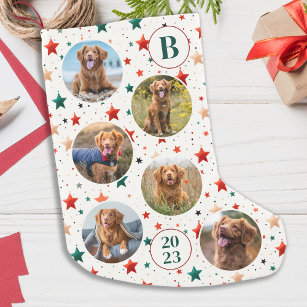 Meia De Natal Pequena Monograma de Padrão de Estrelas de Pet Dog de Foto