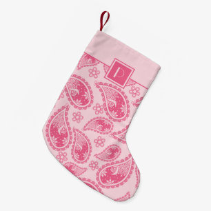 Meia De Natal Pequena Monograma de Padrão de Paisley Rosa Vintage