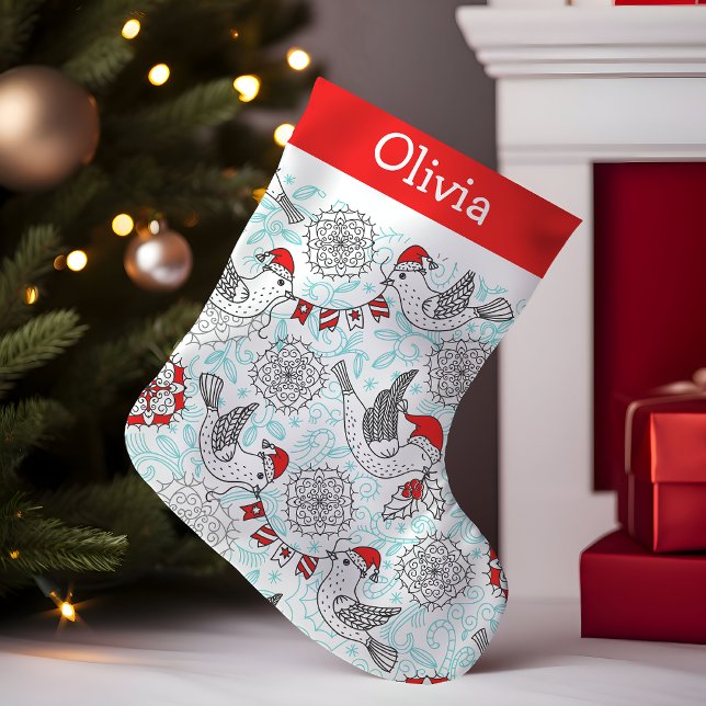 Meia De Natal Pequena Monograma de Pássaros de Natal (Criador carregado)