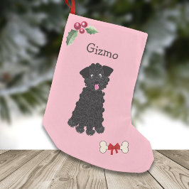 Meia De Natal Pequena Monograma de Poodle de Teacup Preto-Cinto-Claro, R