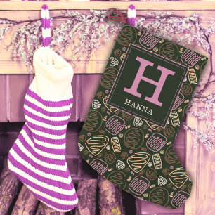 Meia De Natal Pequena Monograma do Padrão Artístico Festivo Rosa One Lin