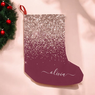 Meia De Natal Pequena Monograma Dourado de Brilhante Rosa Rosa Rosa Rosa