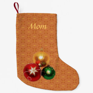 Meia De Natal Pequena Monograma Dourado Green Red Balls Natal