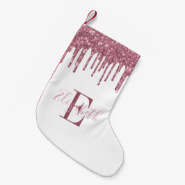Meia De Natal Pequena Monograma Elegante Rosa com Efeito de Glitter