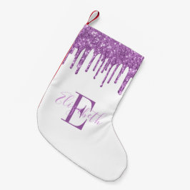 Meia De Natal Pequena Monograma Elegante Roxo Falso com Pingos de Brilho