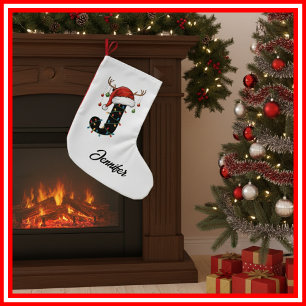 Meia De Natal Pequena Monograma Família Natal Antlers Santa Hat