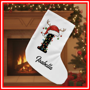 Meia De Natal Pequena Monograma Família Natal Antlers Santa Hat